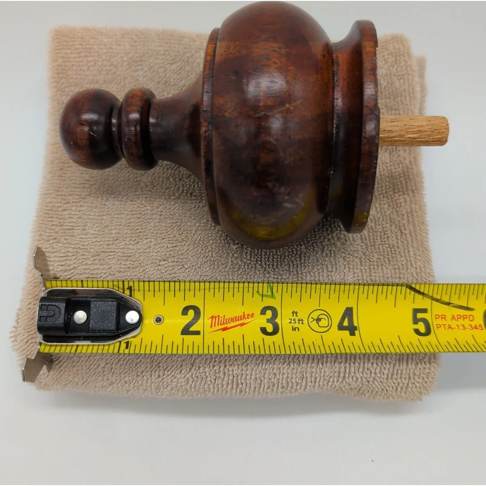 Vtg Wood Bed Post Curtain Rod Finial Dark Brown Stain Turned Wooden Dowel Tiered